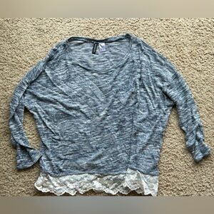 Heathered Blue Women's Top with Lace Hem
